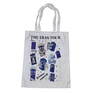 The Eras Tour Dr Who NWOT Canvas Tote Book Bag White and Blue